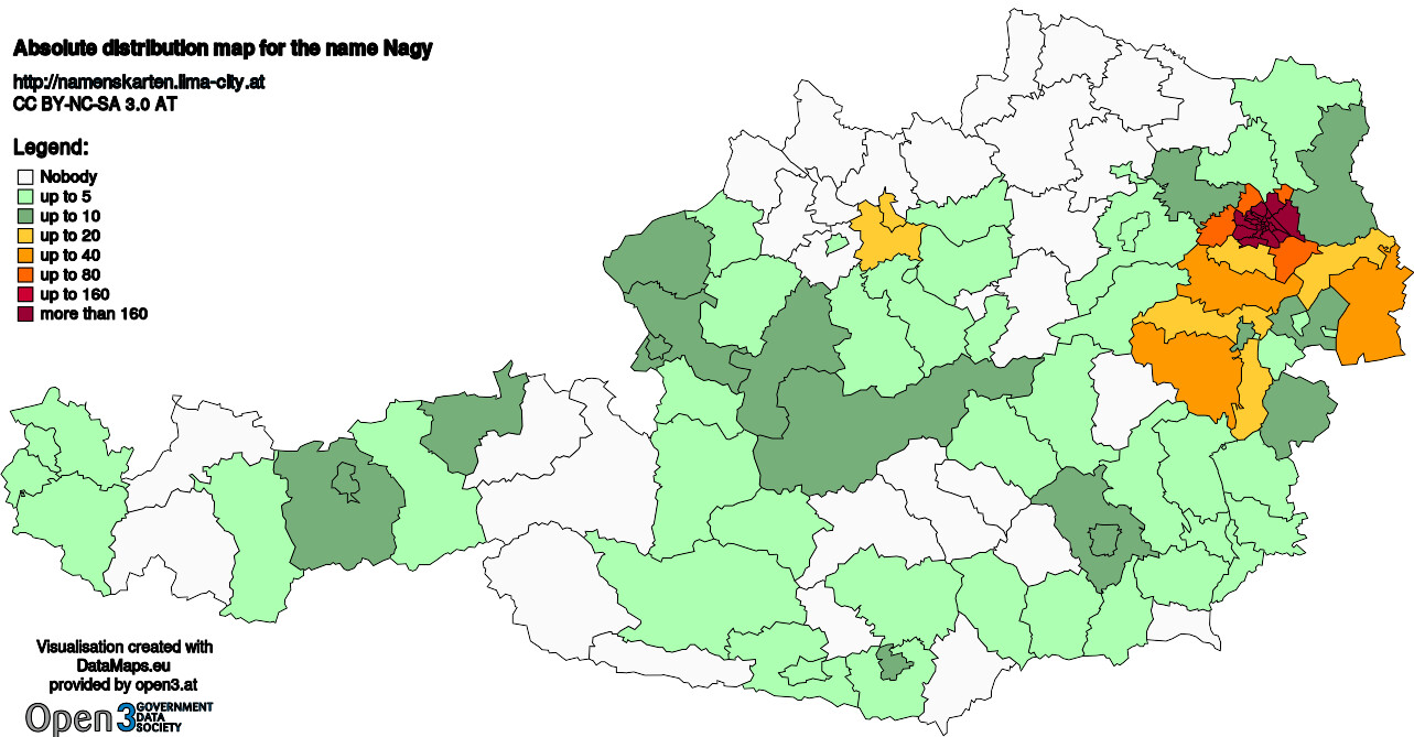 Absolute Distribution maps for surname Nagy