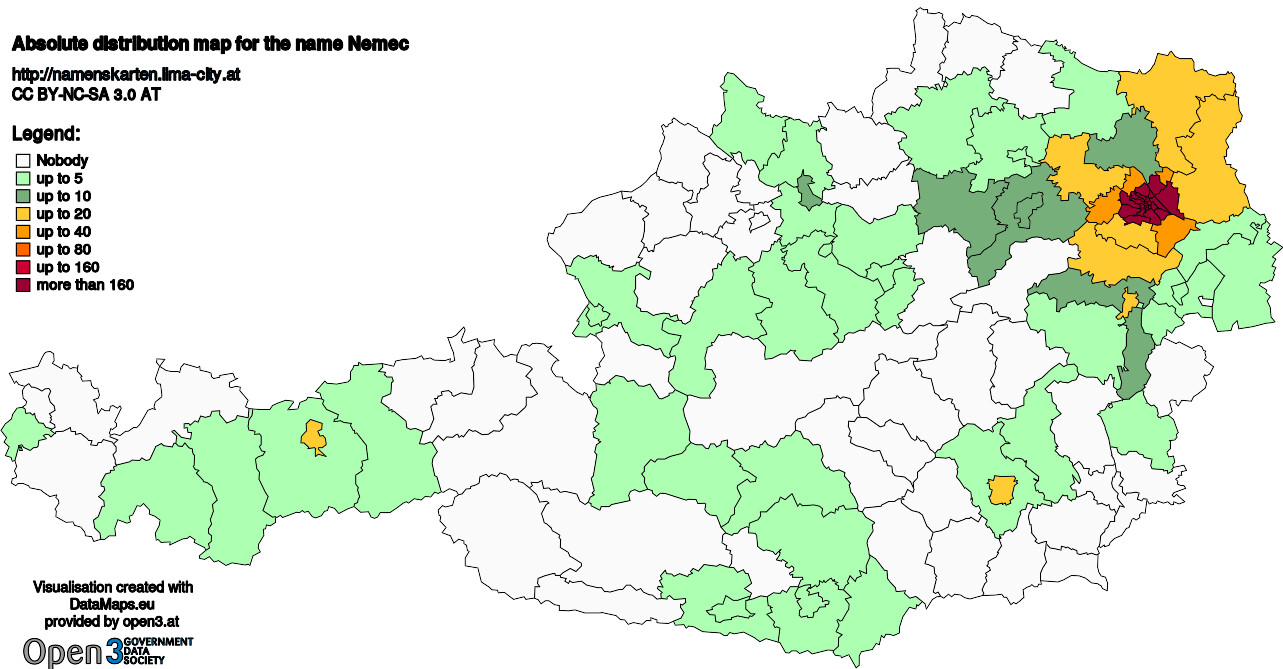 Absolute Distribution maps for surname Nemec