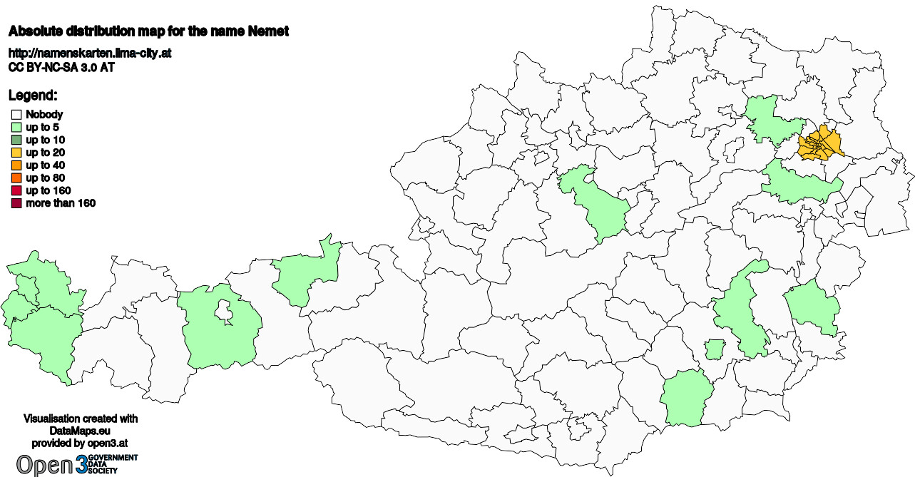 Absolute Distribution maps for surname Nemet