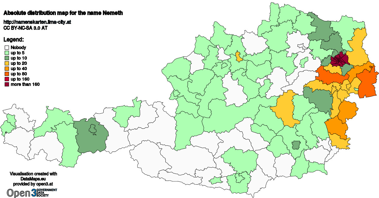 Absolute Distribution maps for surname Nemeth