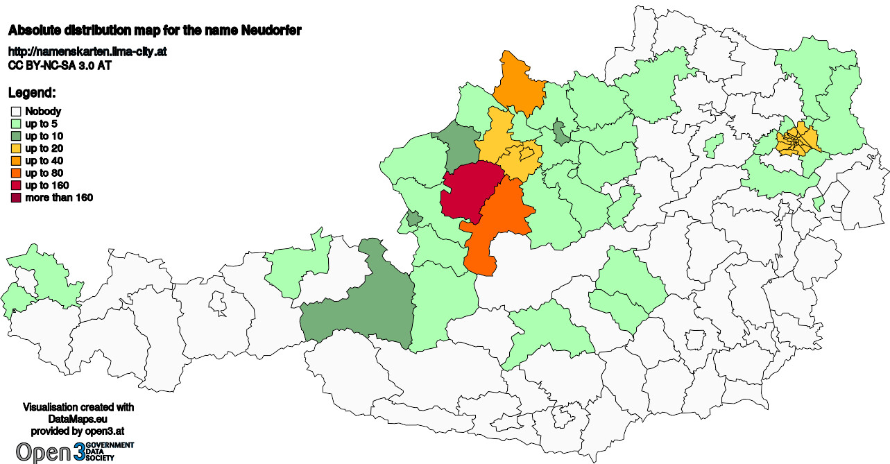 Absolute Distribution maps for surname Neudorfer