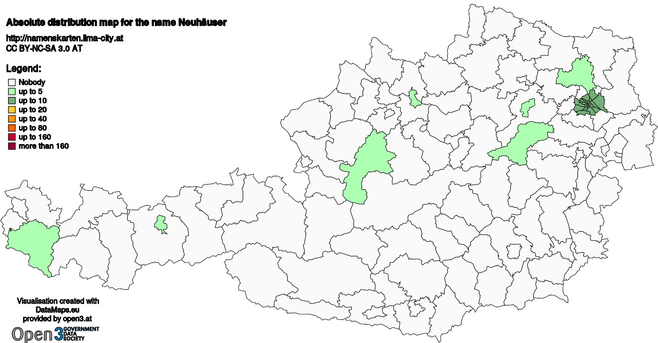 Absolute Distribution maps for surname Neuhäuser