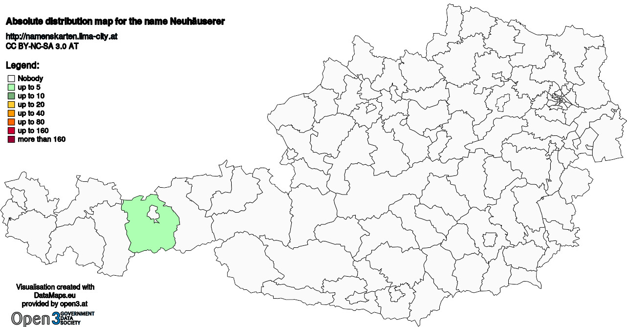 Absolute Distribution maps for surname Neuhäuserer