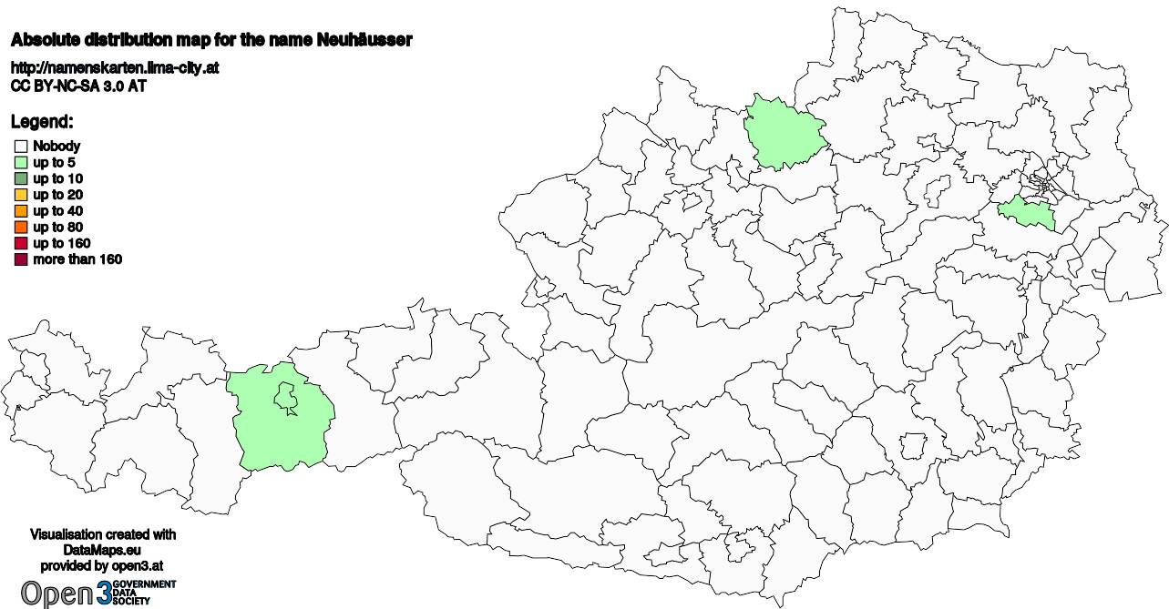 Absolute Distribution maps for surname Neuhäusser