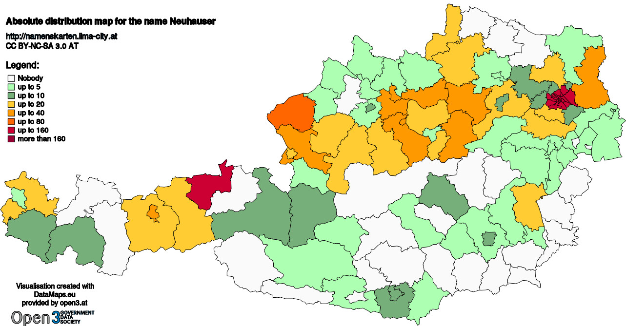 Absolute Distribution maps for surname Neuhauser