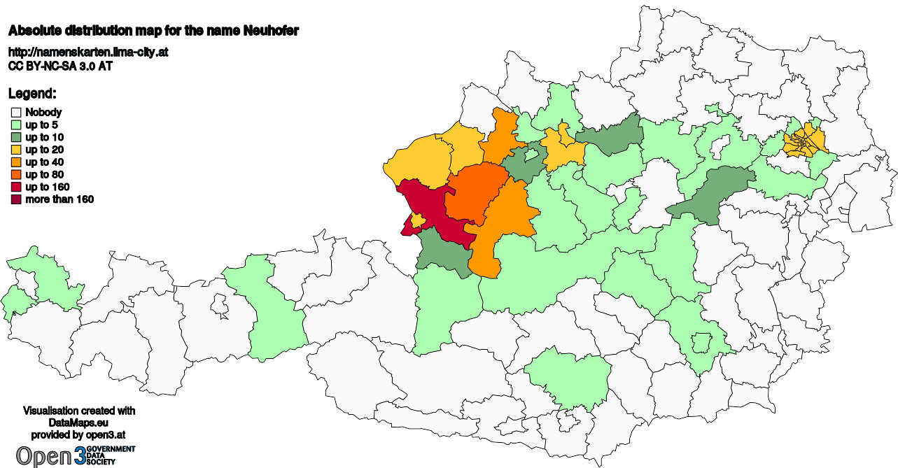 Absolute Distribution maps for surname Neuhofer