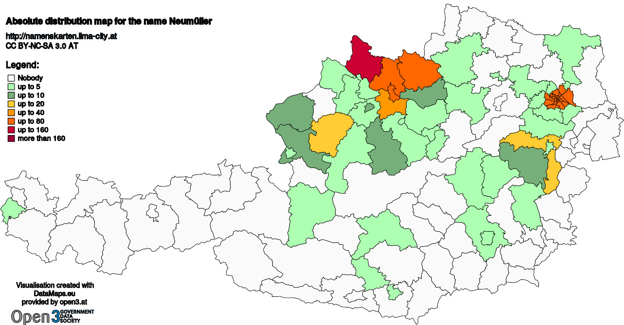 Absolute Distribution maps for surname Neumüller