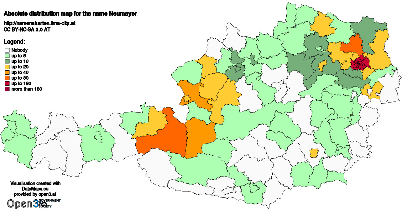 Absolute Distribution maps for surname Neumayer