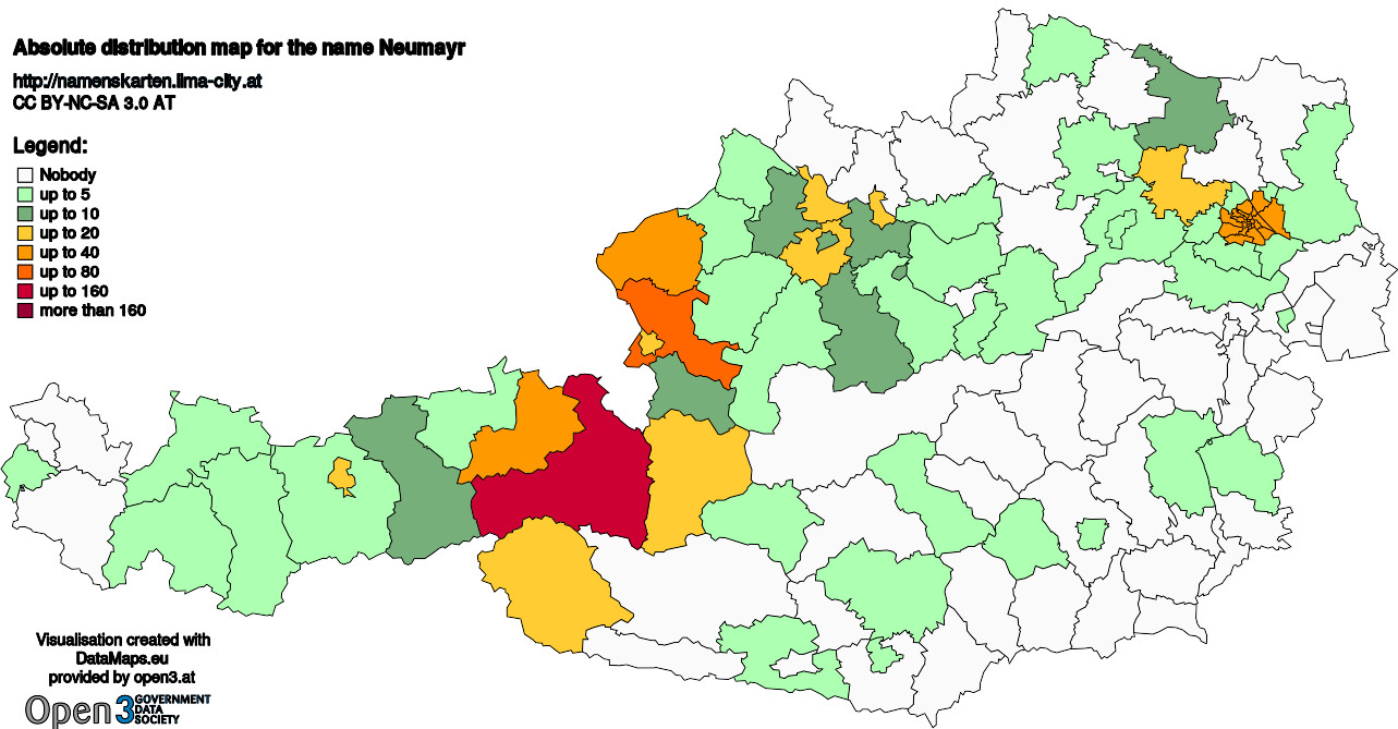 Absolute Distribution maps for surname Neumayr