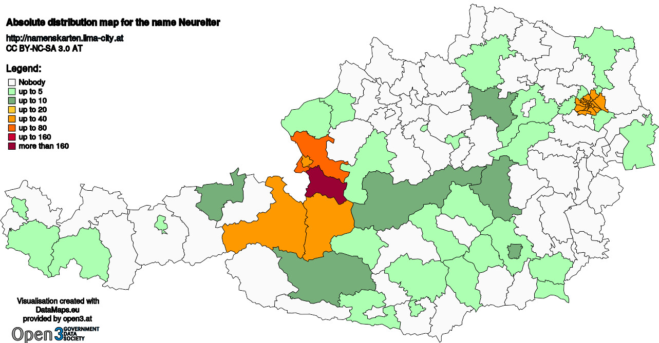 Absolute Distribution maps for surname Neureiter