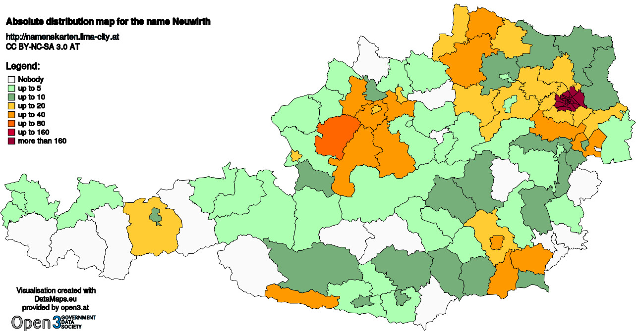 Absolute Distribution maps for surname Neuwirth