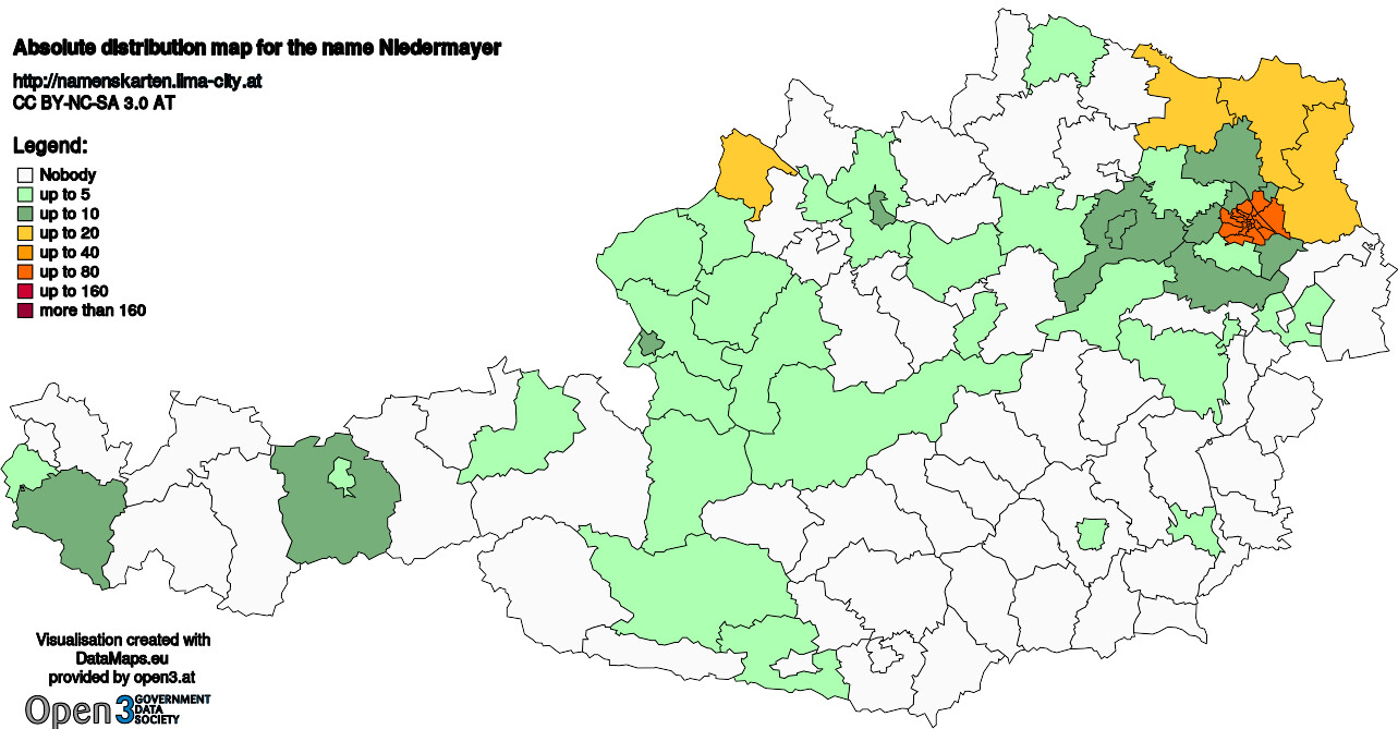 Absolute Distribution maps for surname Niedermayer