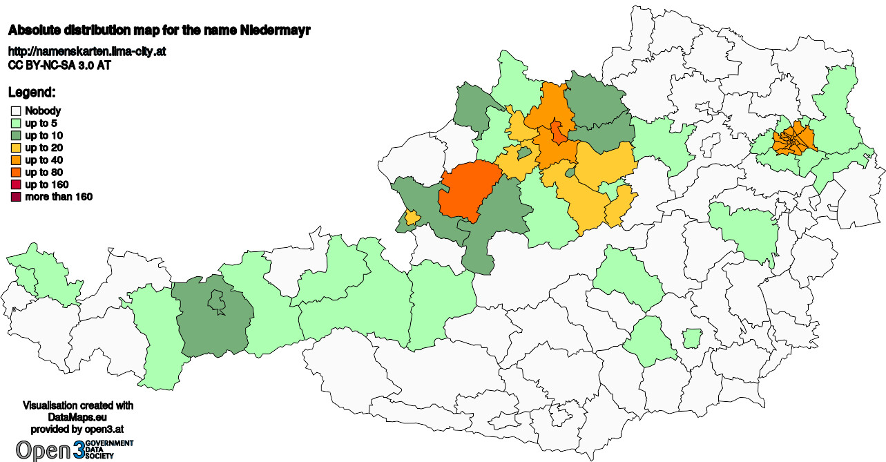 Absolute Distribution maps for surname Niedermayr