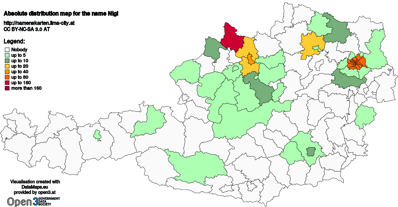 Absolute Distribution maps for surname Nigl