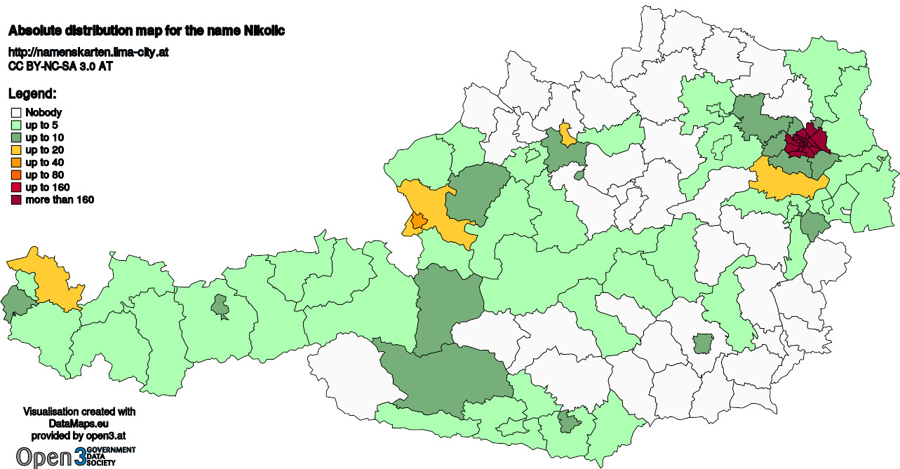 Absolute Distribution maps for surname Nikolic