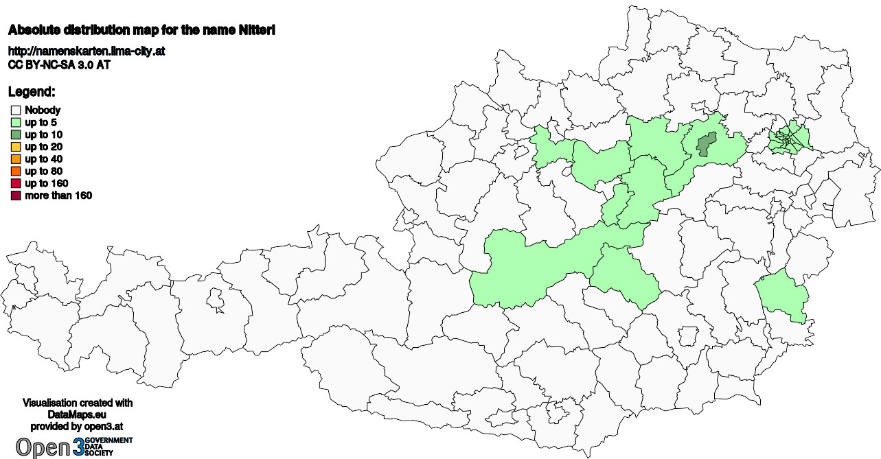 Absolute Distribution maps for surname Nitterl