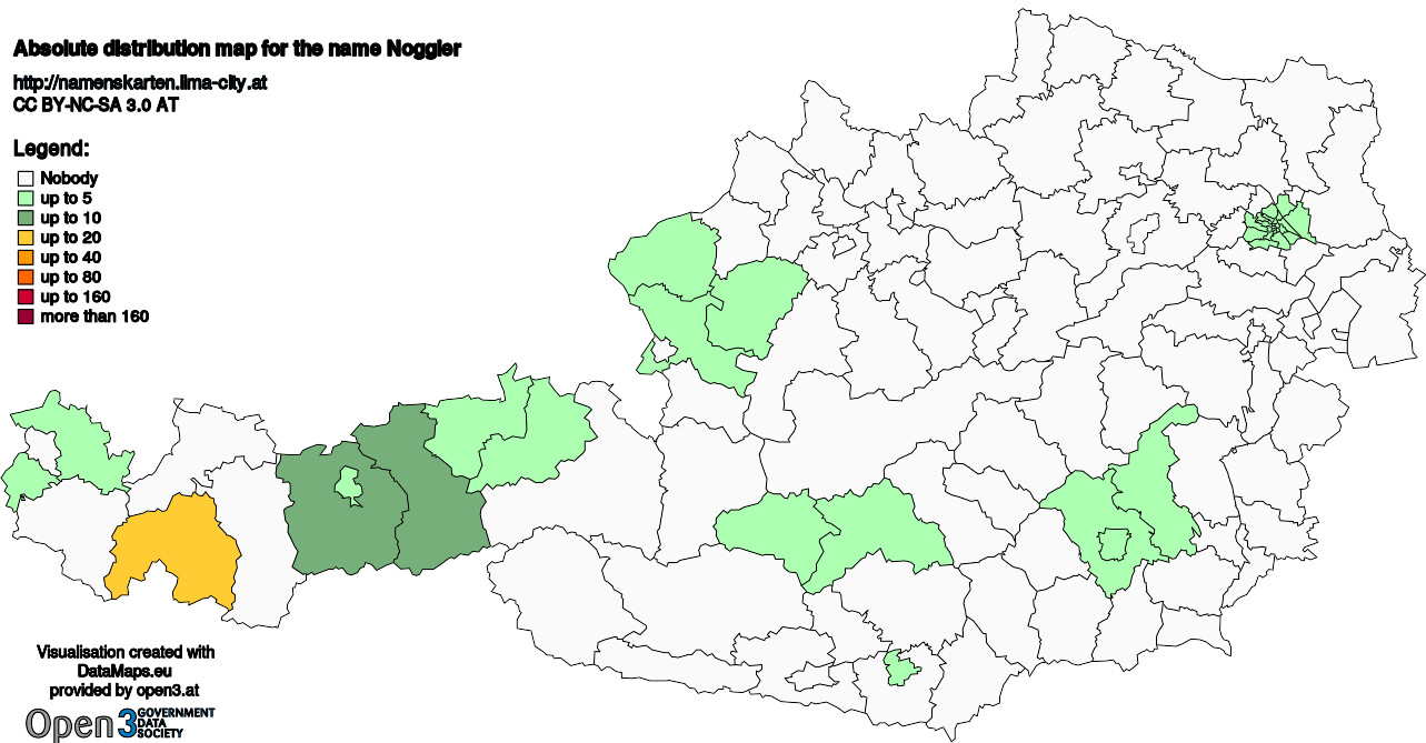 Absolute Distribution maps for surname Noggler