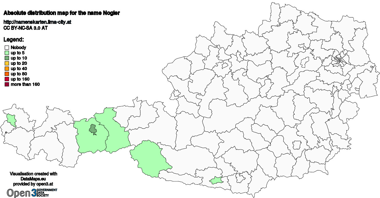 Absolute Distribution maps for surname Nogler