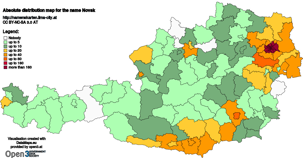 Absolute Distribution maps for surname Novak
