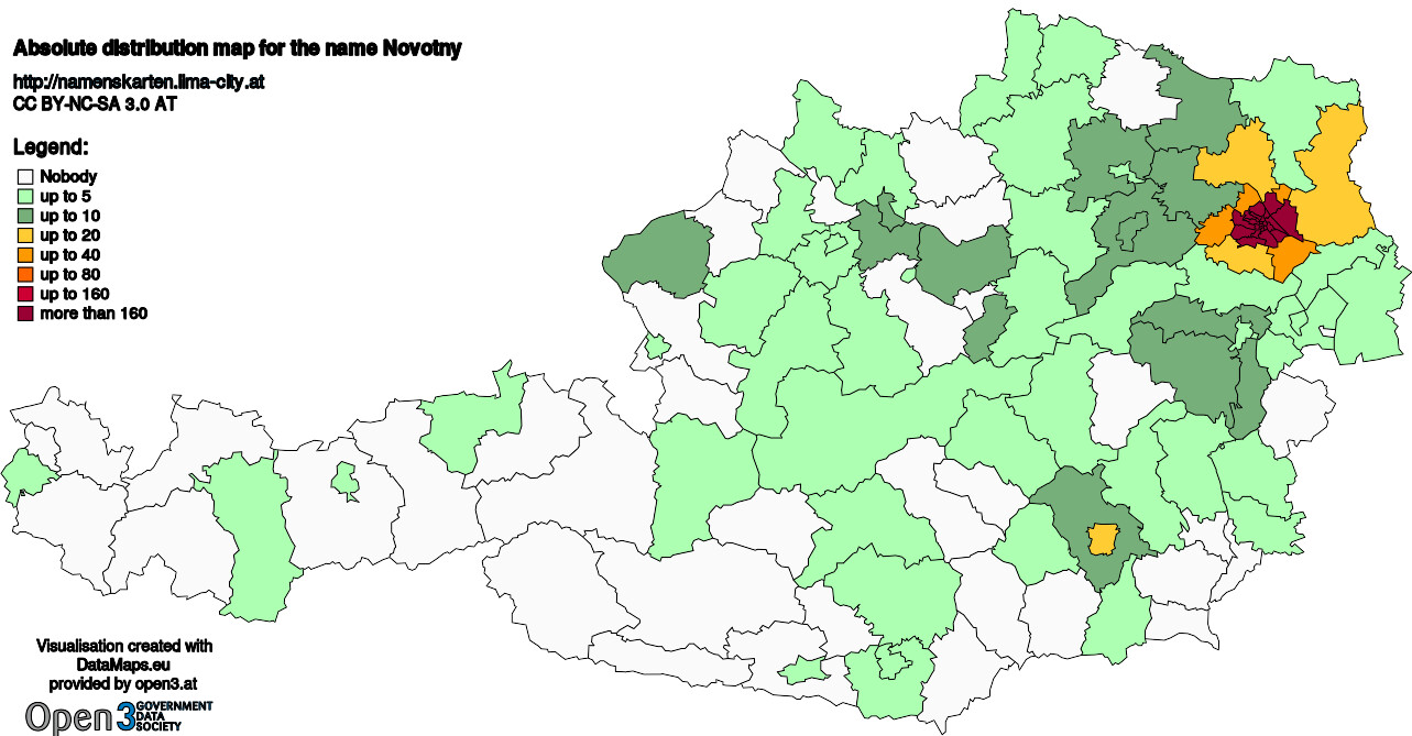 Absolute Distribution maps for surname Novotny