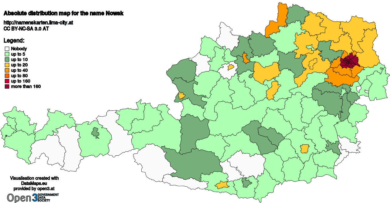 Absolute Distribution maps for surname Nowak