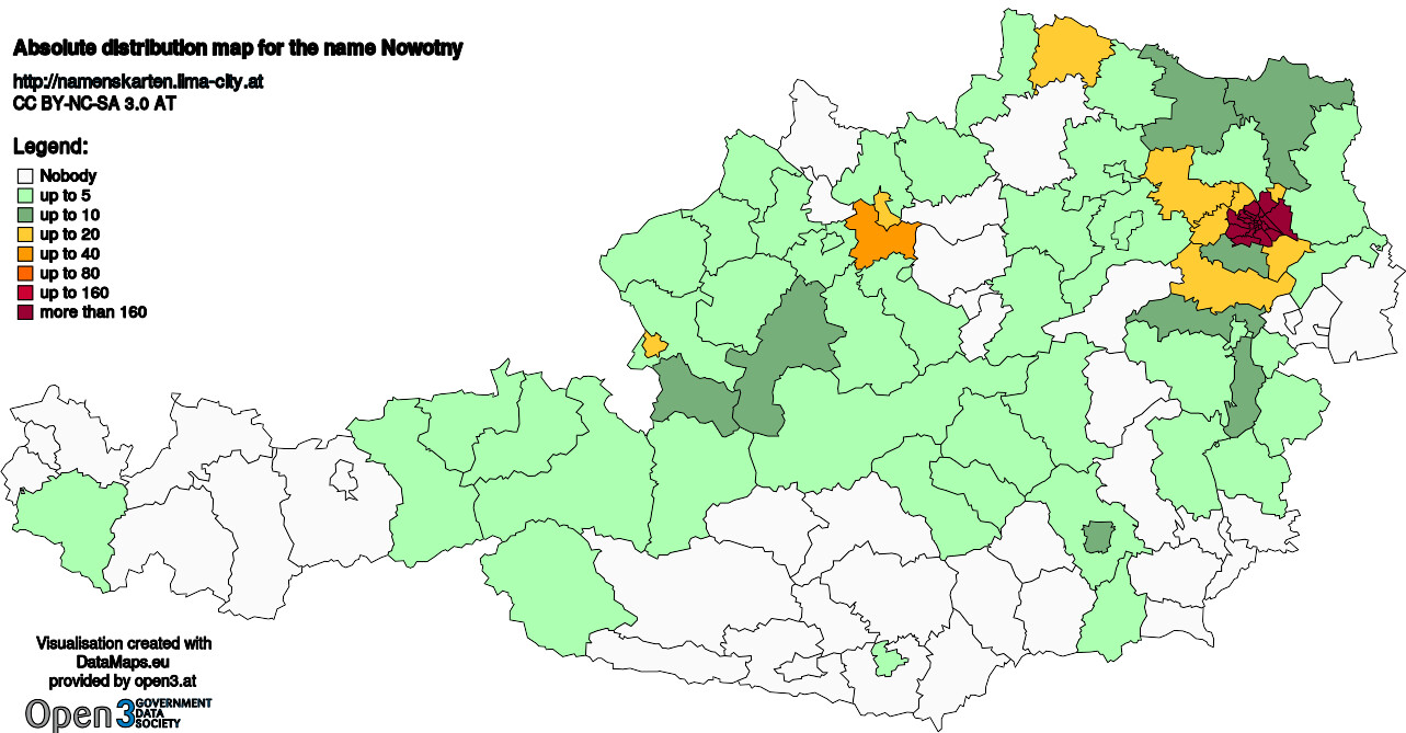 Absolute Distribution maps for surname Nowotny