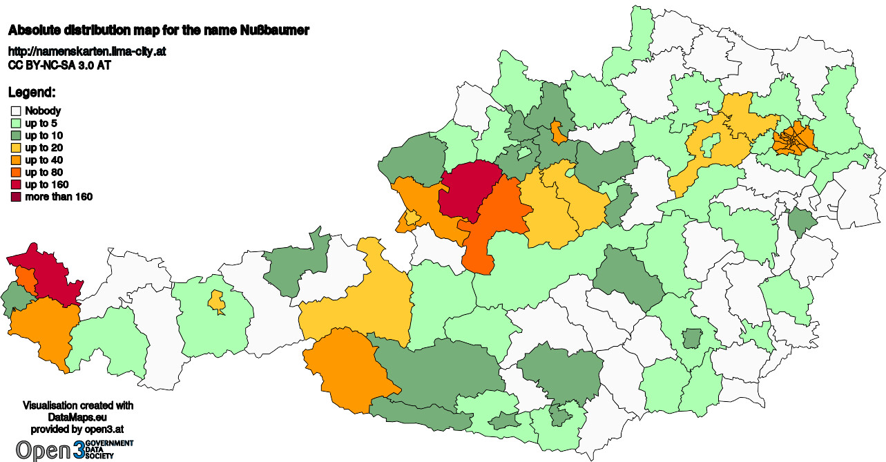 Absolute Distribution maps for surname Nußbaumer