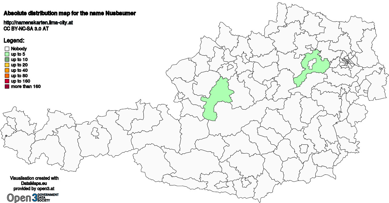 Absolute Distribution maps for surname Nusbaumer