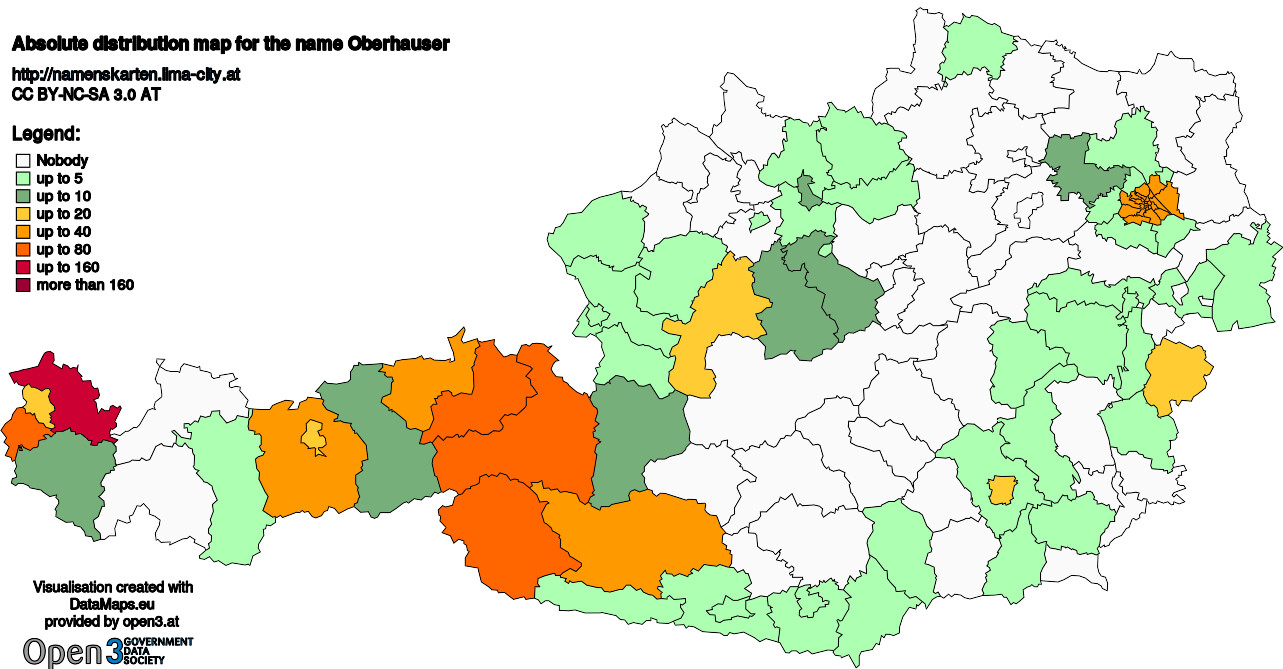 Absolute Distribution maps for surname Oberhauser