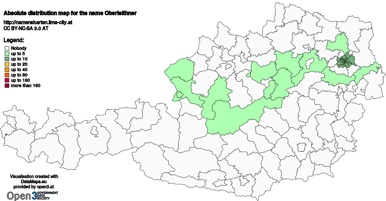 Absolute Distribution maps for surname Oberleithner