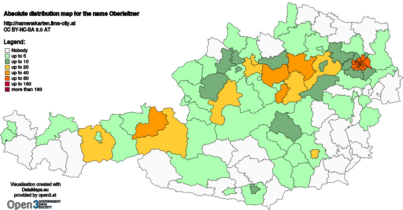 Absolute Distribution maps for surname Oberleitner