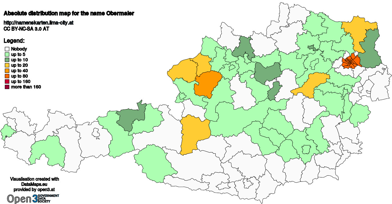 Absolute Distribution maps for surname Obermaier