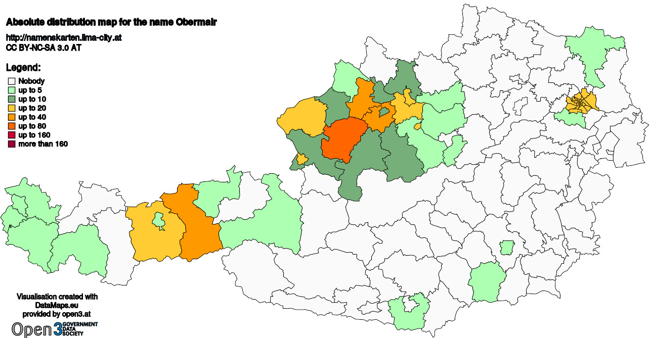 Absolute Distribution maps for surname Obermair