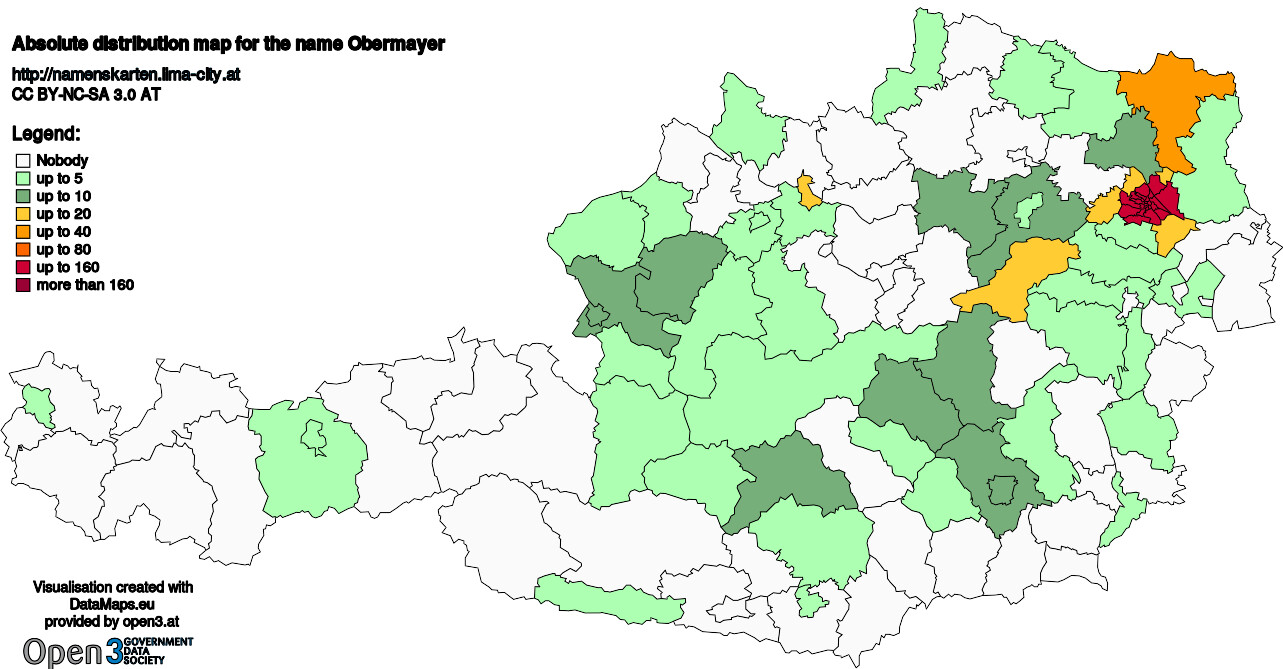 Absolute Distribution maps for surname Obermayer