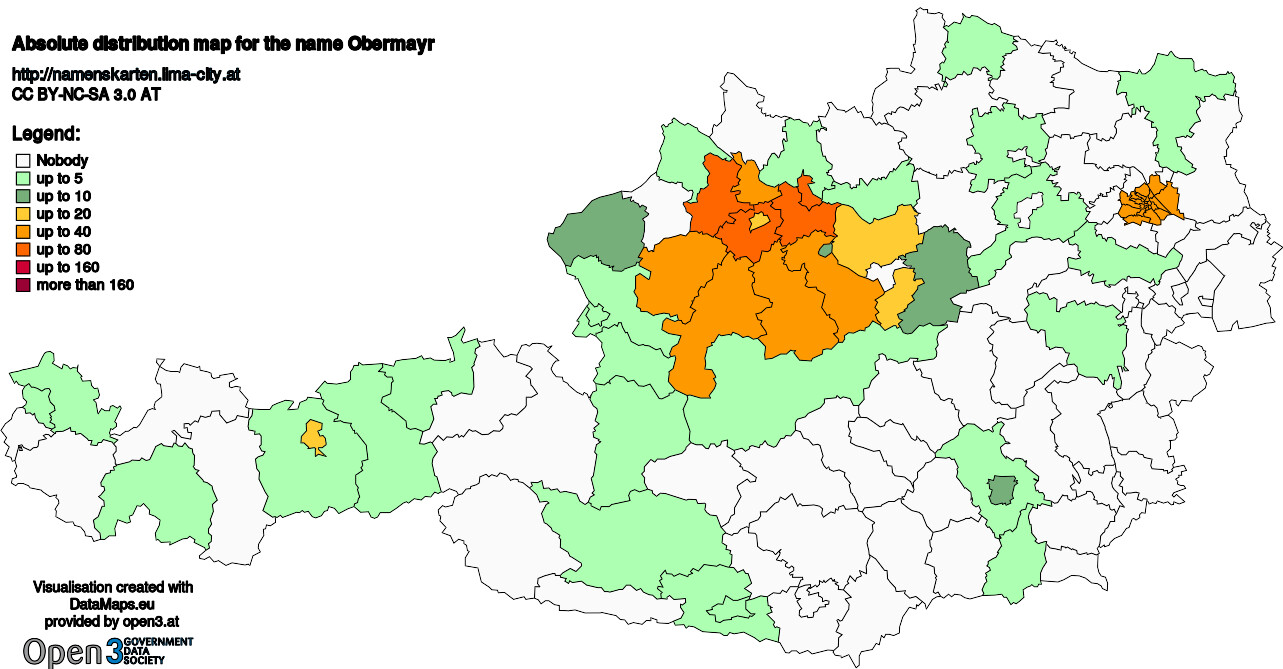 Absolute Distribution maps for surname Obermayr