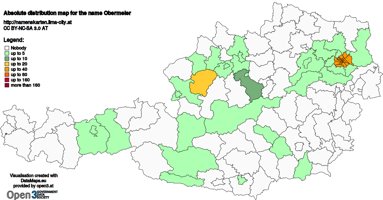 Absolute Distribution maps for surname Obermeier