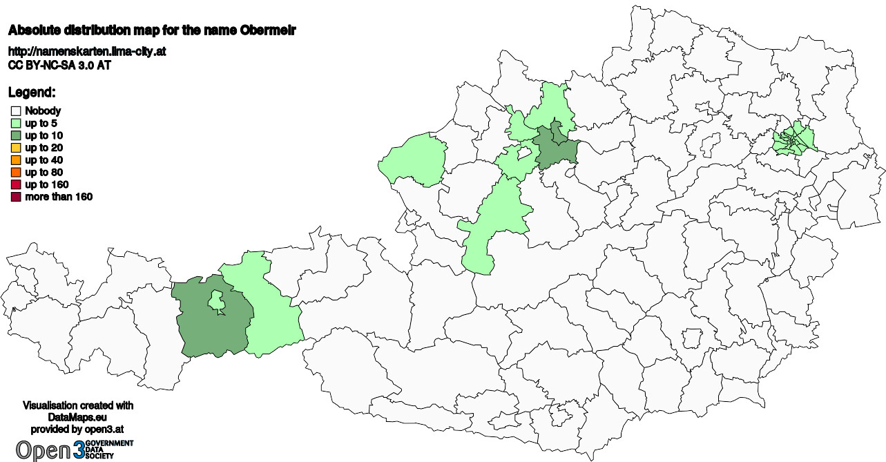 Absolute Distribution maps for surname Obermeir