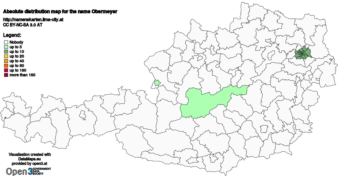 Absolute Distribution maps for surname Obermeyer