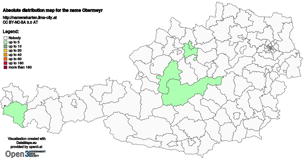 Absolute Distribution maps for surname Obermeyr