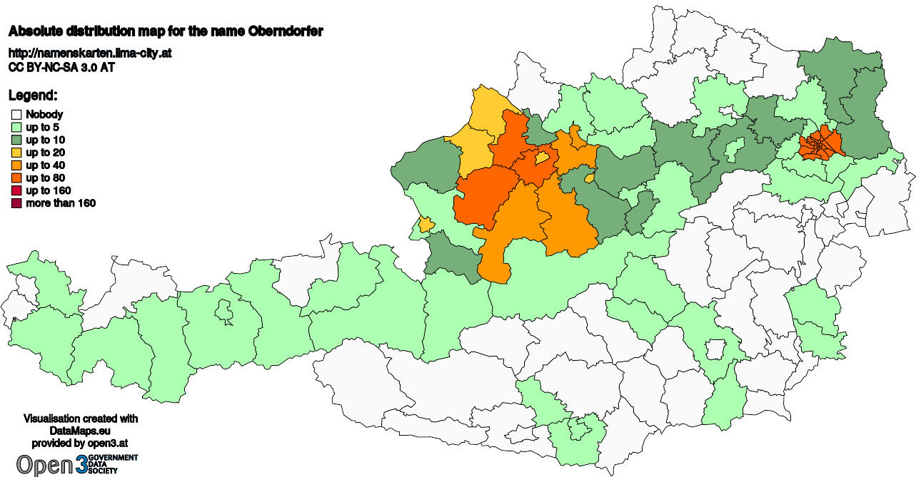 Absolute Distribution maps for surname Oberndorfer