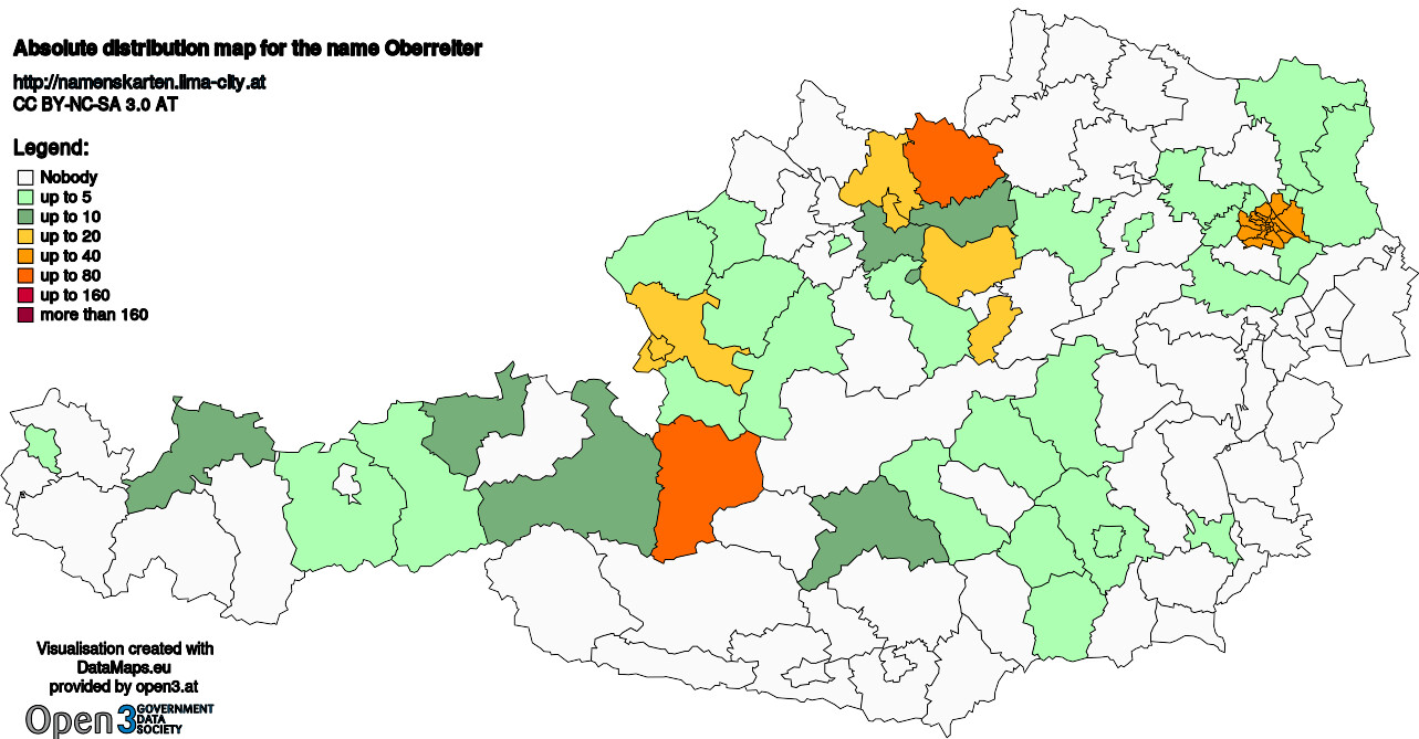 Absolute Distribution maps for surname Oberreiter