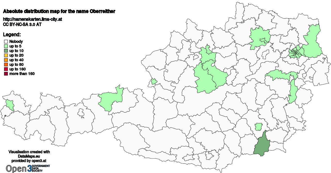 Absolute Distribution maps for surname Oberreither