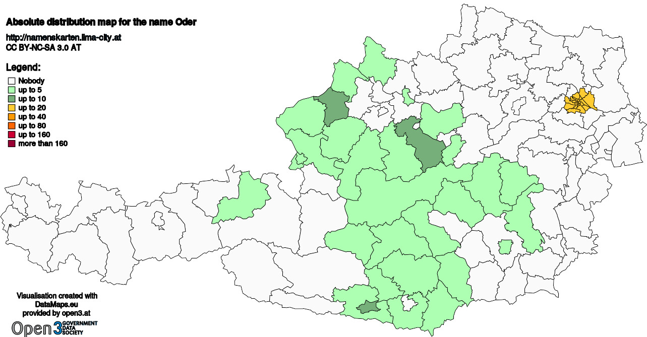 Absolute Distribution maps for surname Oder