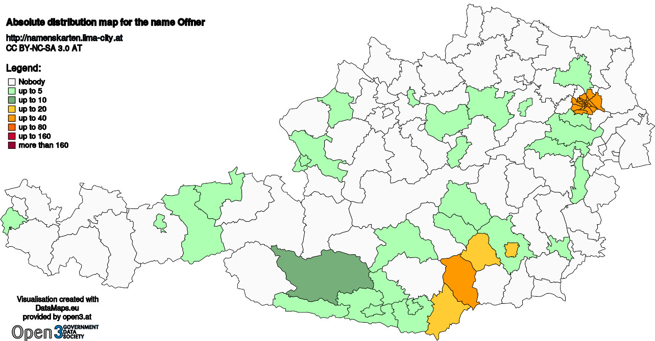 Absolute Distribution maps for surname Offner