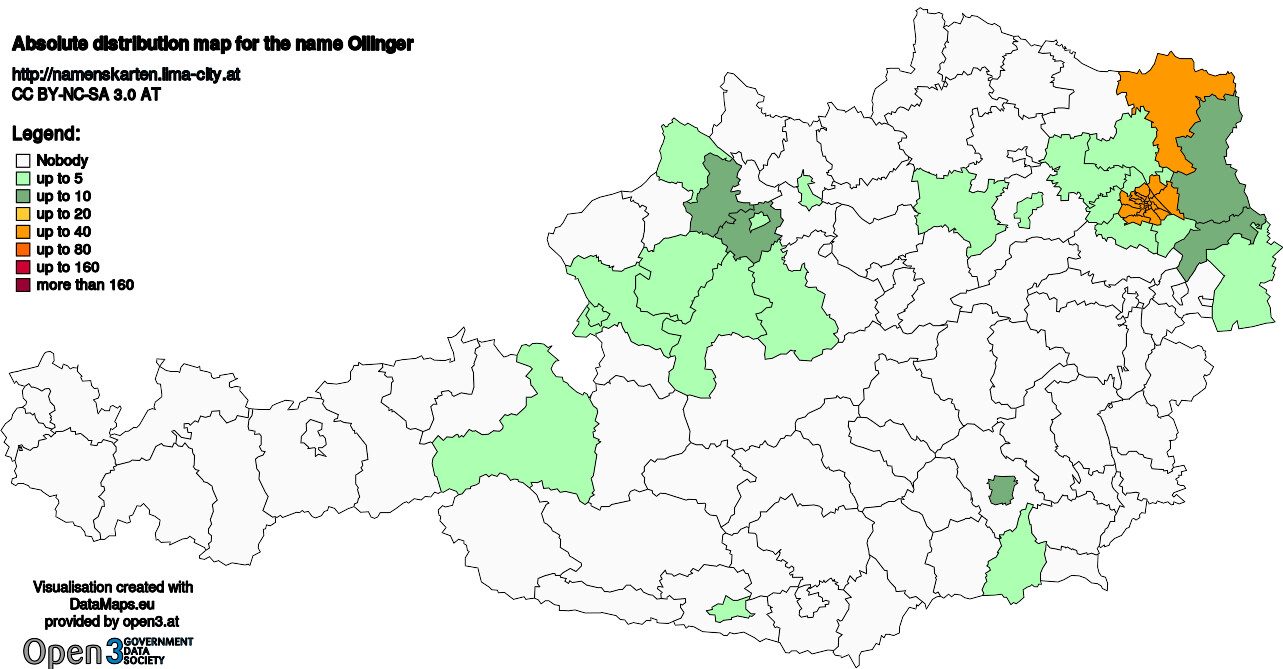 Absolute Distribution maps for surname Ollinger