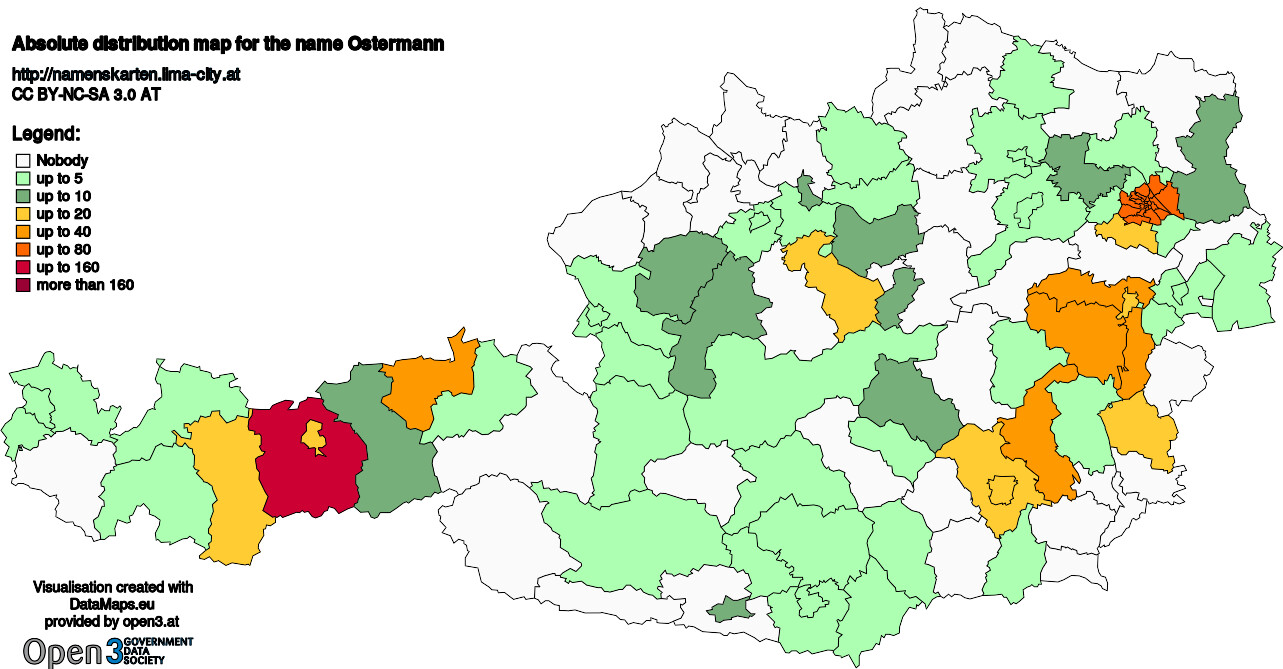 Absolute Distribution maps for surname Ostermann