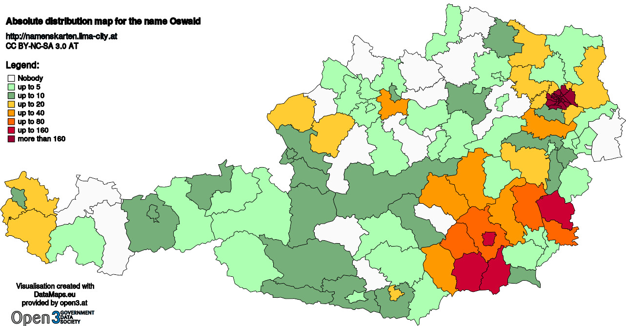 Absolute Distribution maps for surname Oswald
