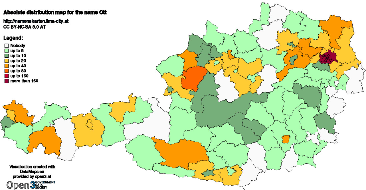 Absolute Distribution maps for surname Ott