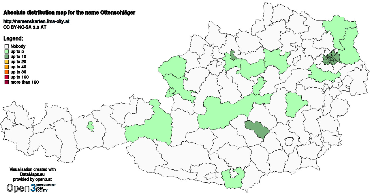 Absolute Distribution maps for surname Ottenschläger