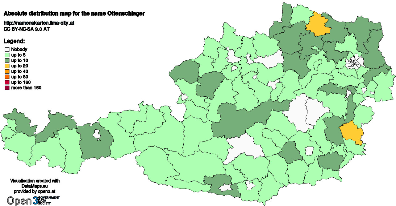 Absolute Distribution maps for surname Ottenschlager